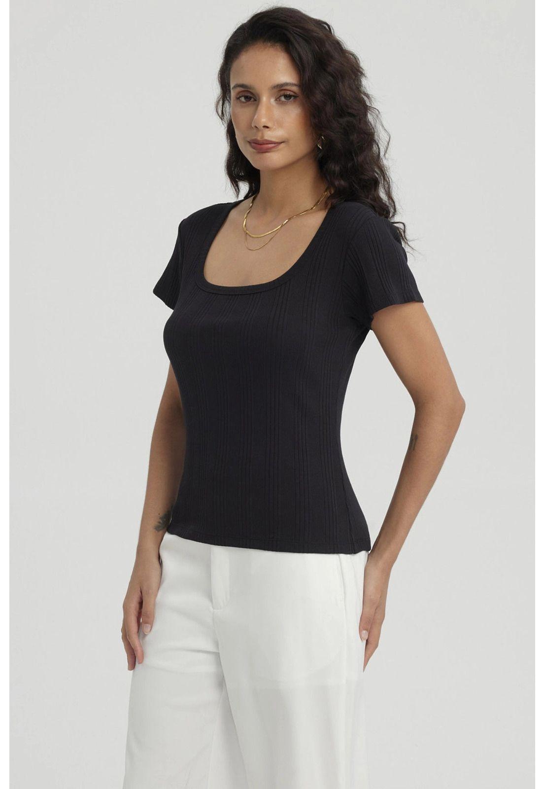 Polera Mujer Escote Cuadrado Negro - VI-1