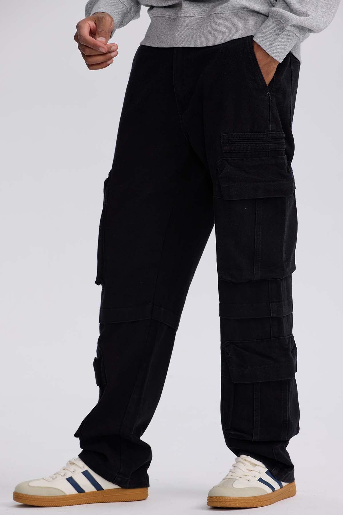 Jeans Hombre Doble Cargo Negro-1