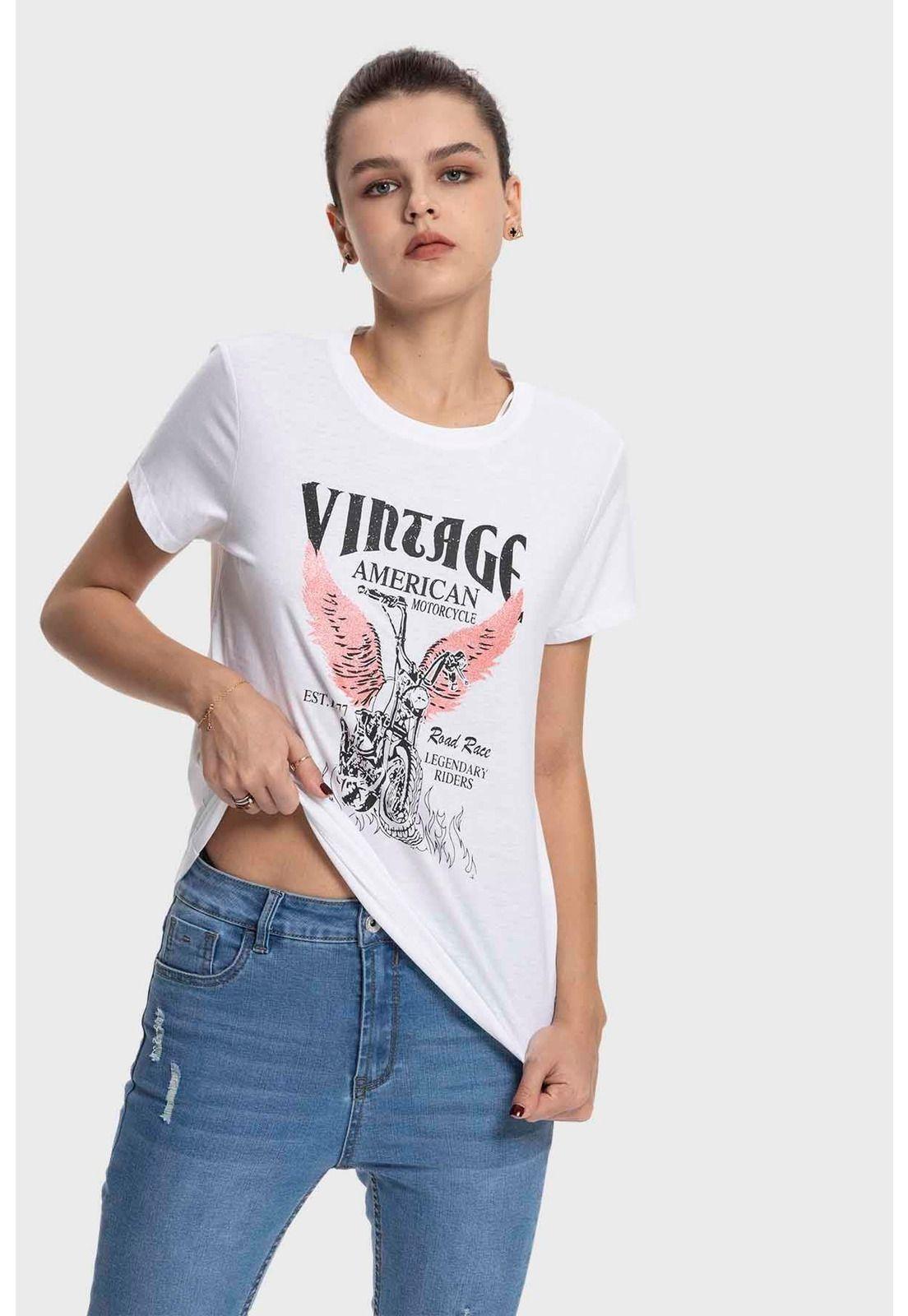 Polera Mujer Básica Print Blanco - VI-0