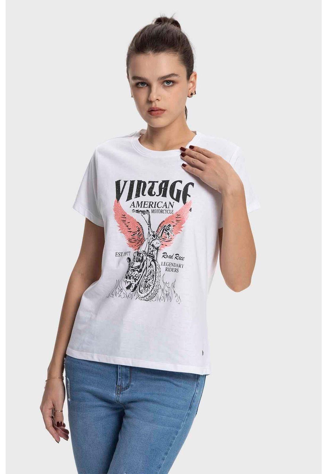 Polera Mujer Básica Print Blanco - VI-1