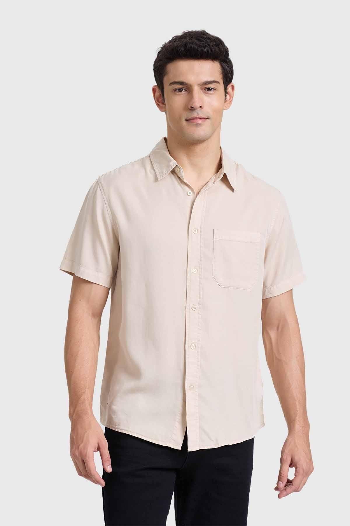 Camisa Hombre Con Bolsillo Beige-0