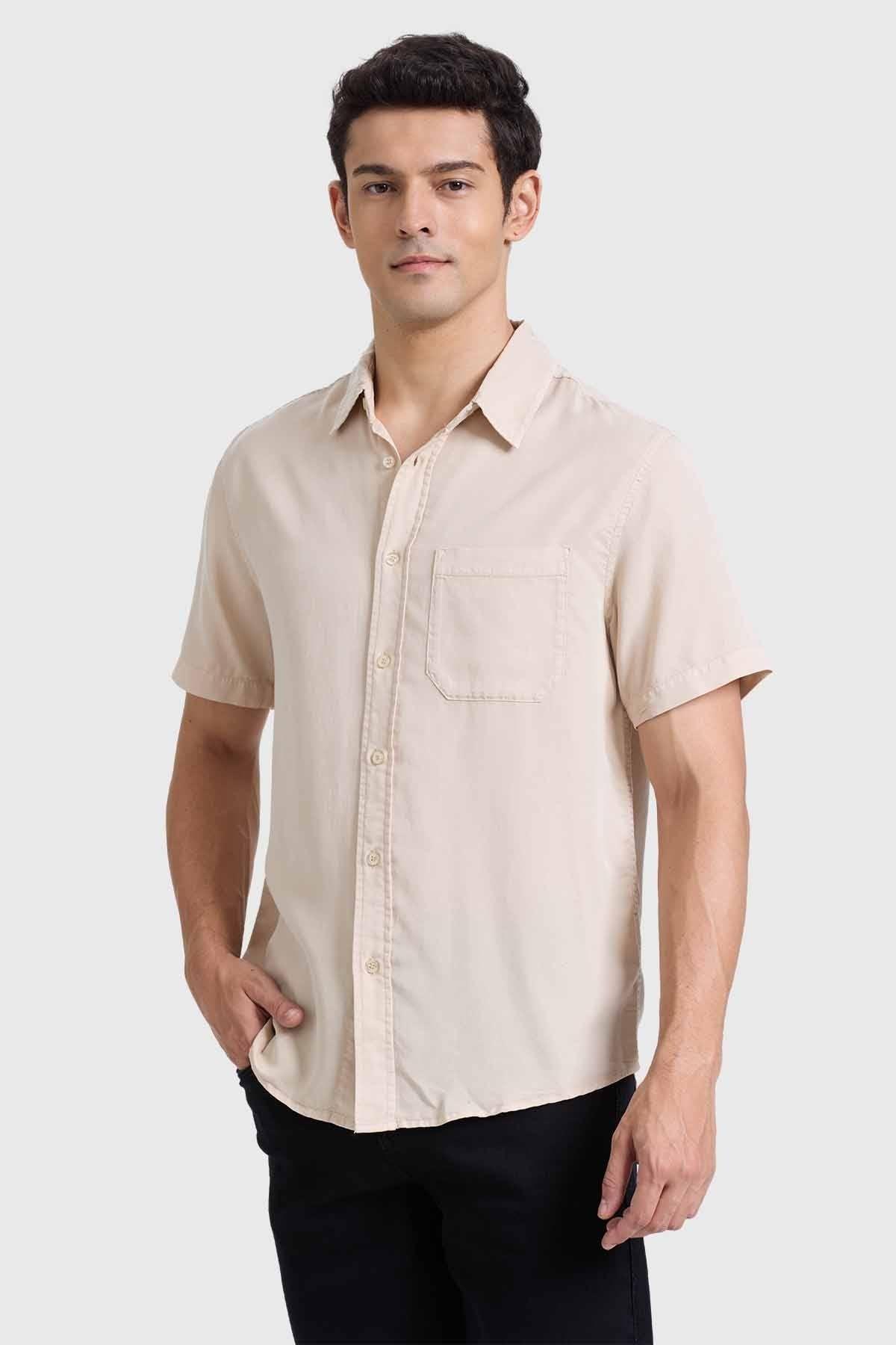 Camisa Hombre Con Bolsillo Beige-1