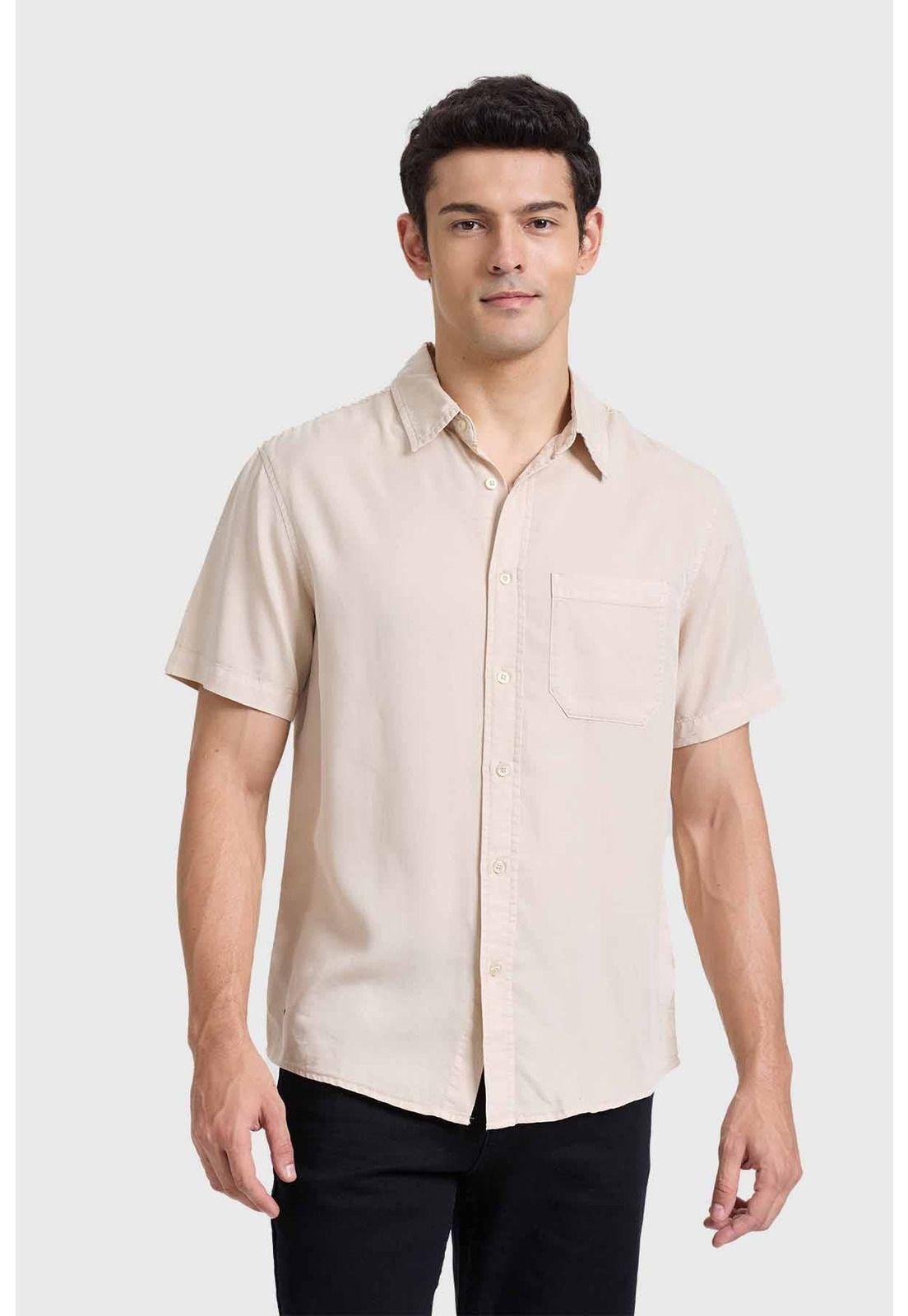 Camisa Hombre Con Bolsillo Beige-0