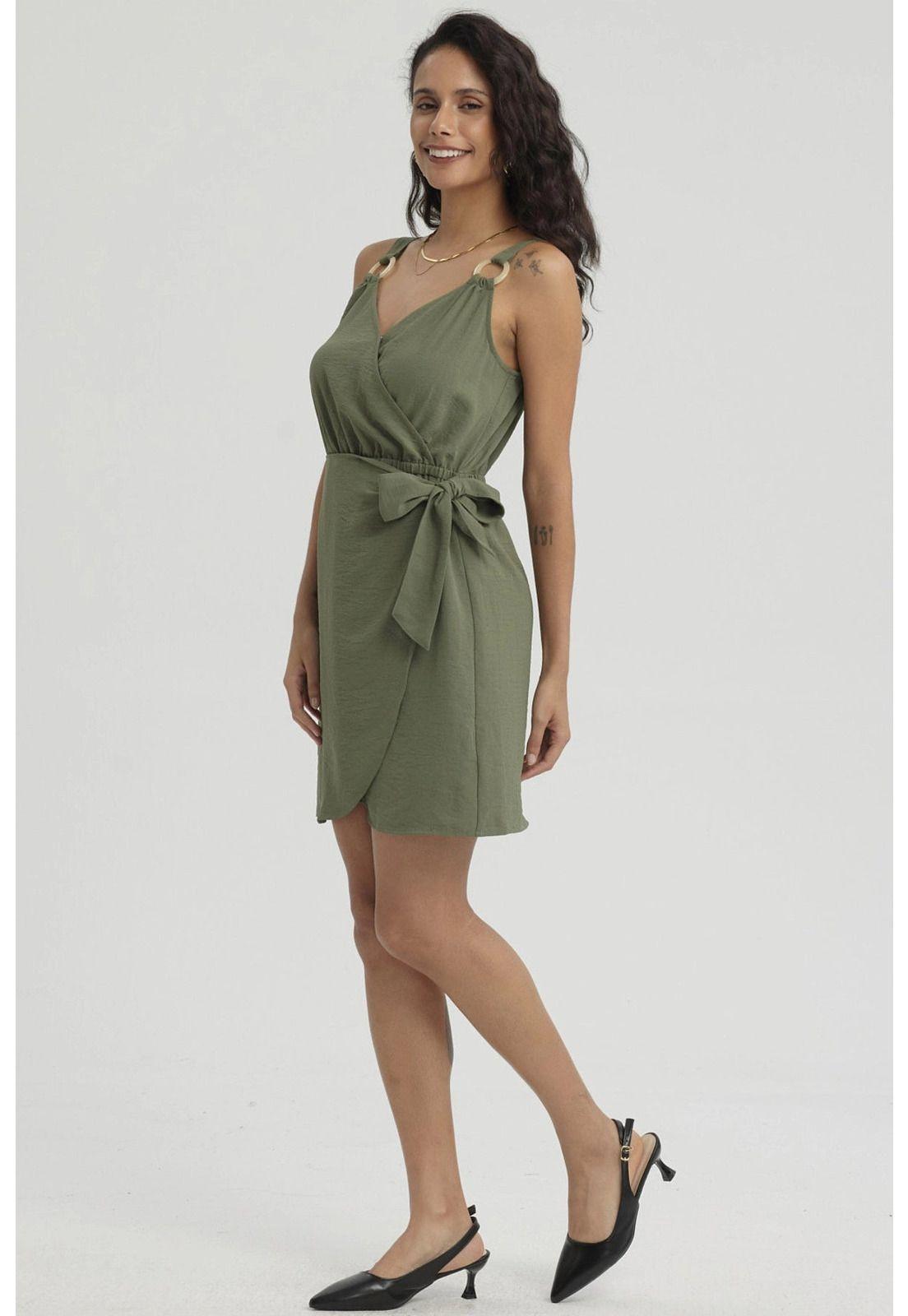 Vestido Mujer Corto Envolvente Verde Musgo-3