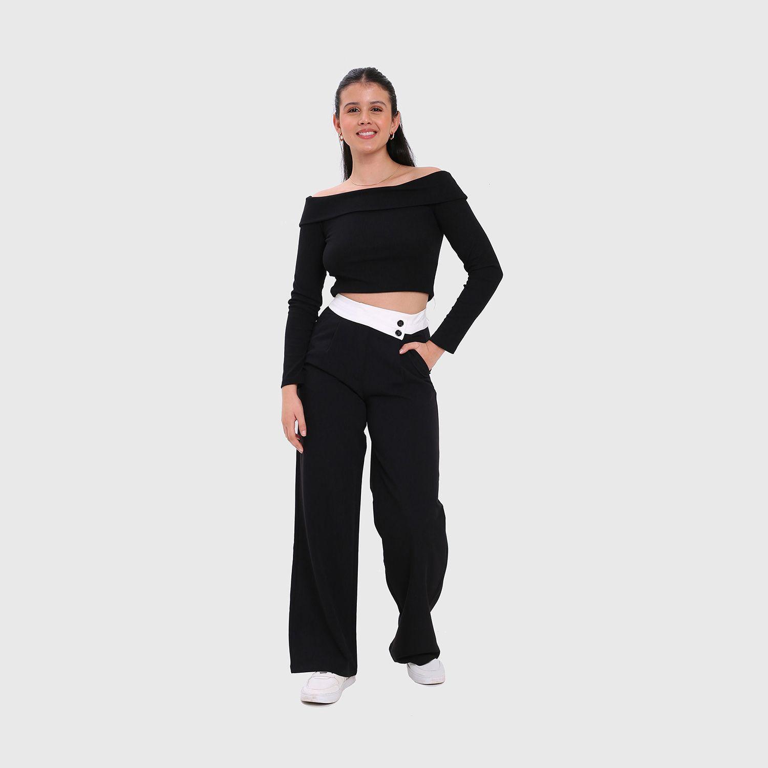 Pantalón Mujer Pretina Contraste Negro Fashion's Park-3