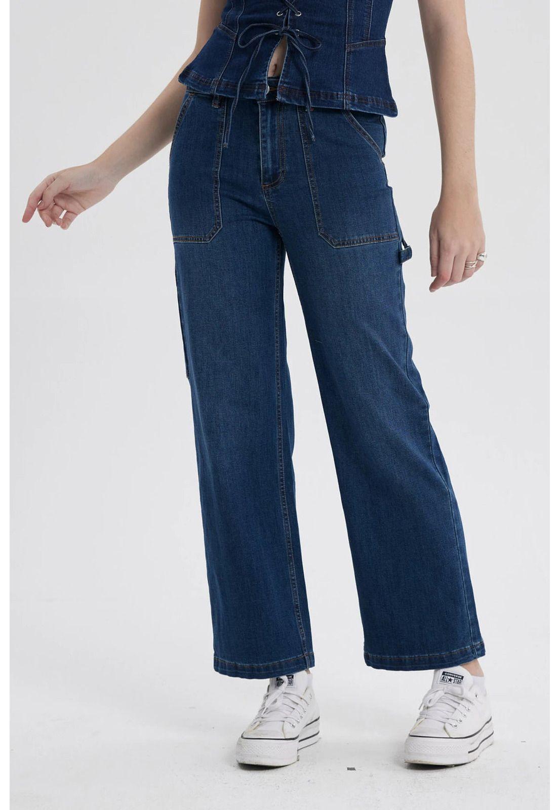 Jeans Mujer Calce Recto Bolsillo Azul-0