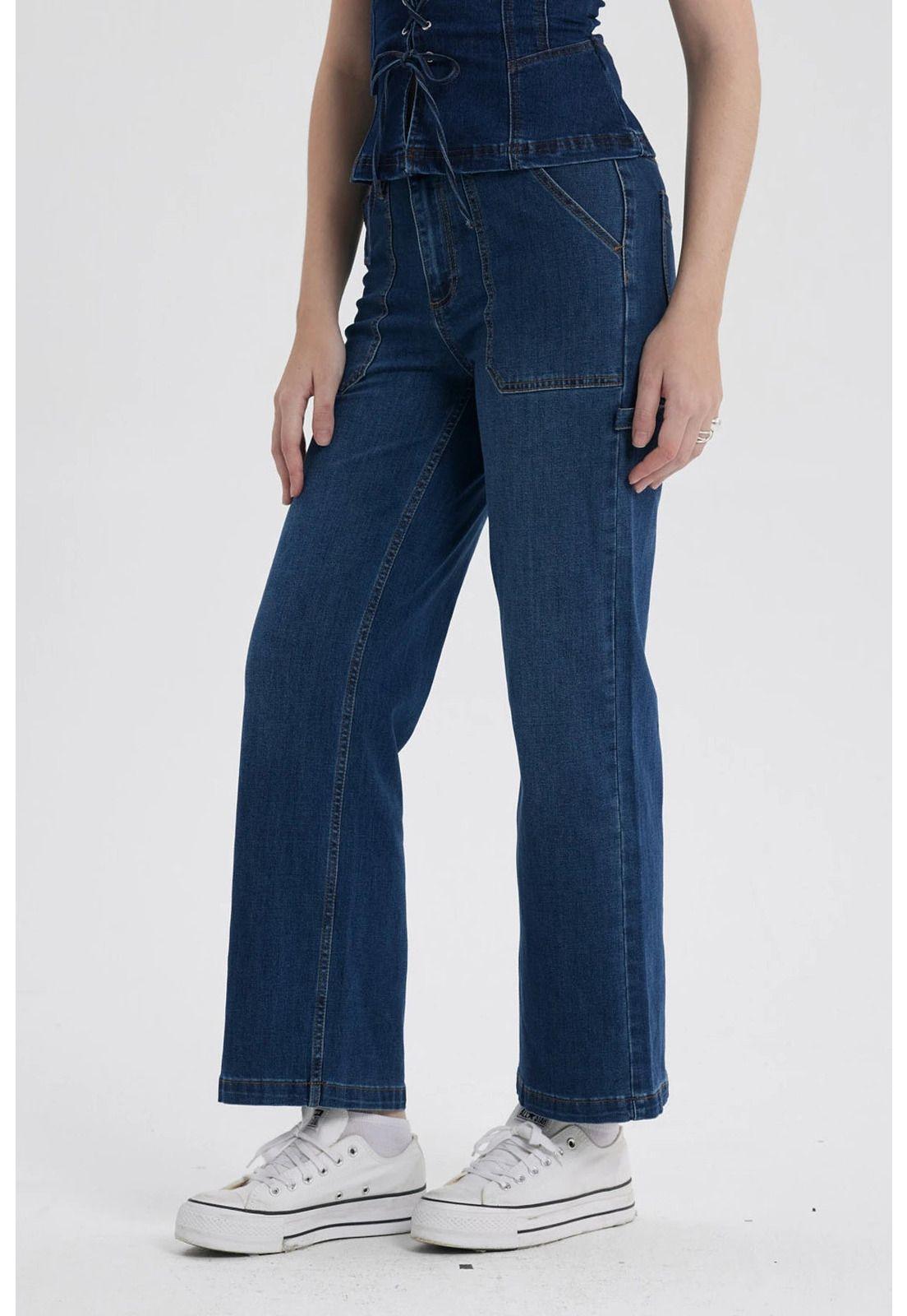 Jeans Mujer Calce Recto Bolsillo Azul-1