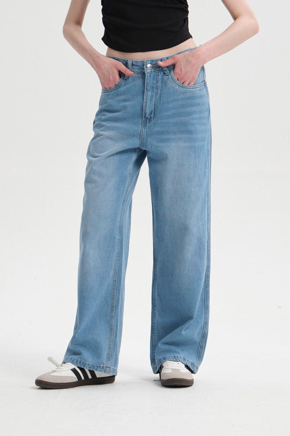 Jeans Mujer Calce Recto Deshilachado Azul Claro-0