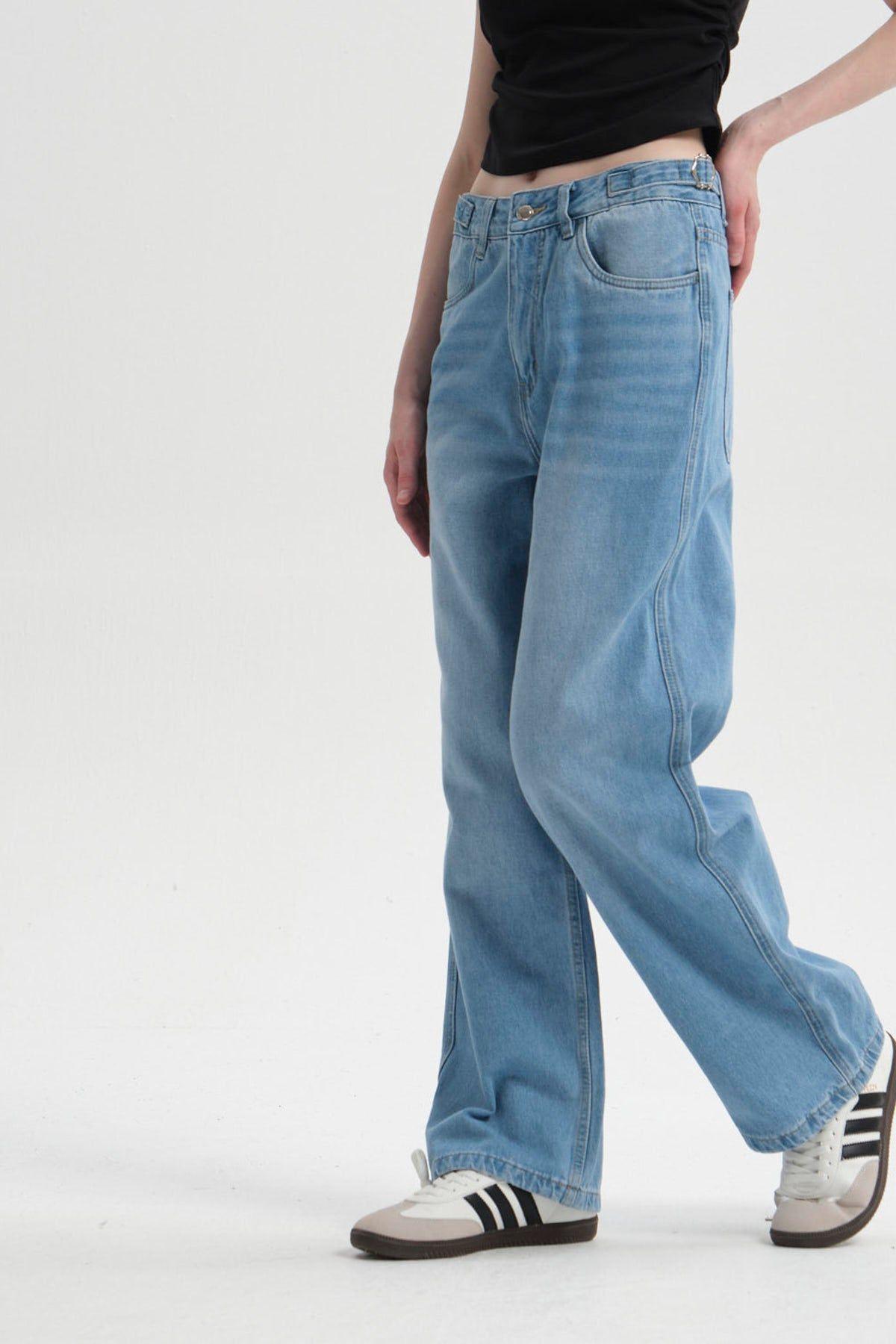 Jeans Mujer Calce Recto Deshilachado Azul Claro-1