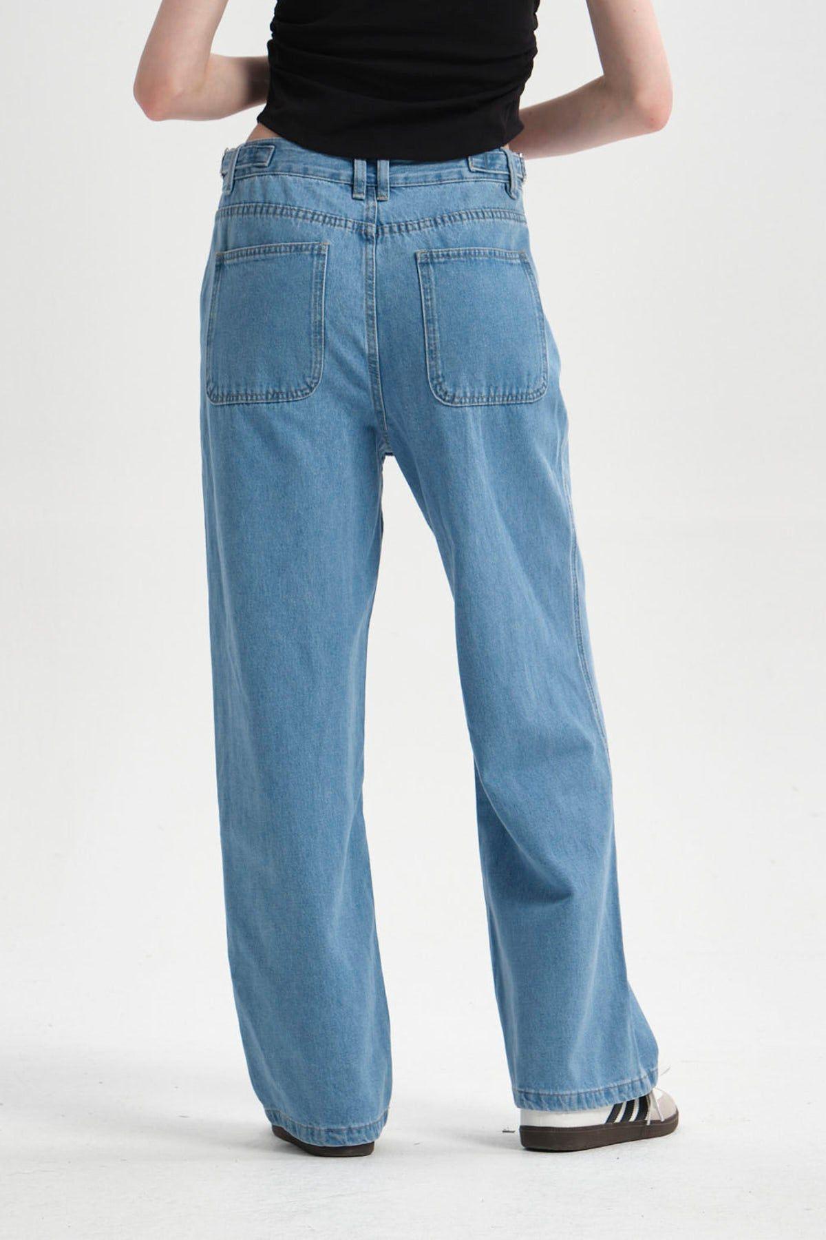 Jeans Mujer Calce Recto Deshilachado Azul Claro-2