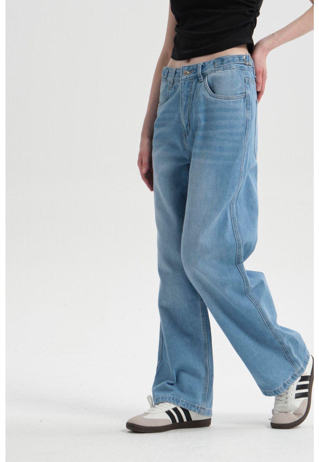 Jeans Mujer Calce Recto Deshilachado Azul Claro-1