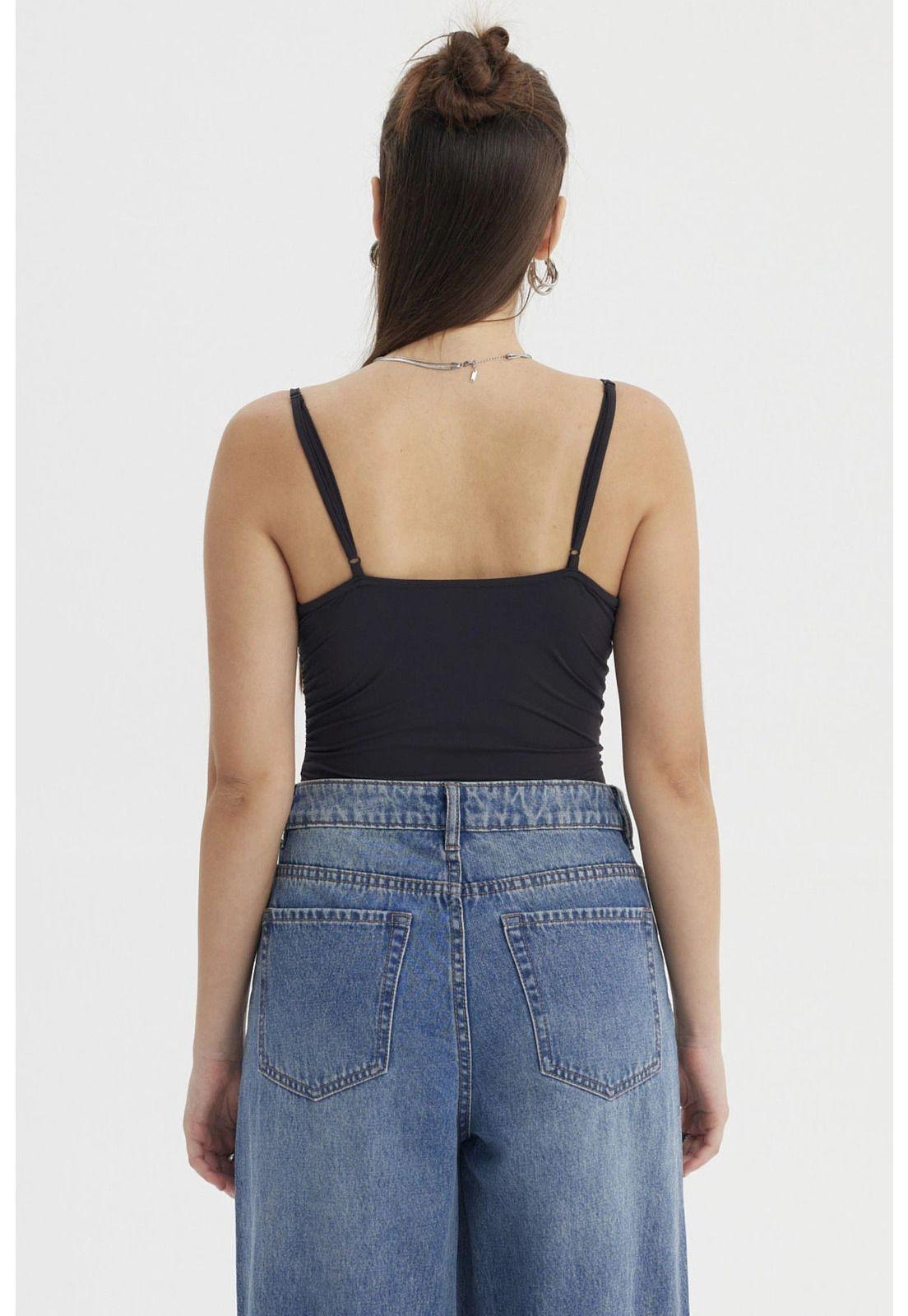 Peto Mujer Escote Drapeado Negro-2