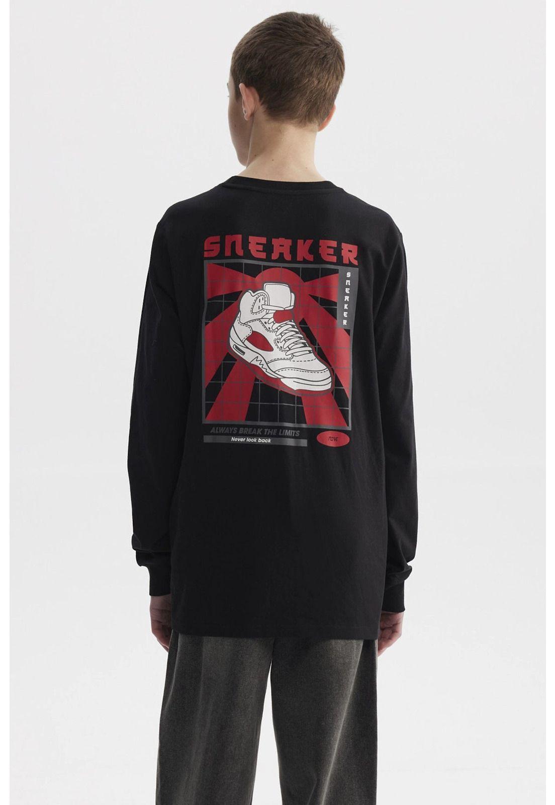 Polera Niño Teen Print Con Puño Negro-2