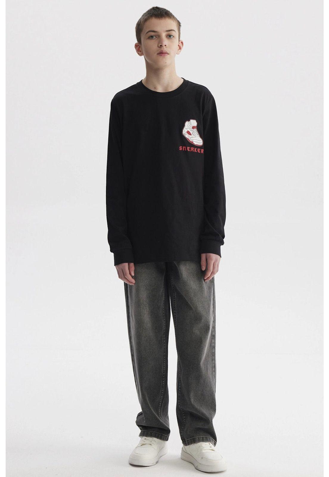 Polera Niño Teen Print Con Puño Negro-3