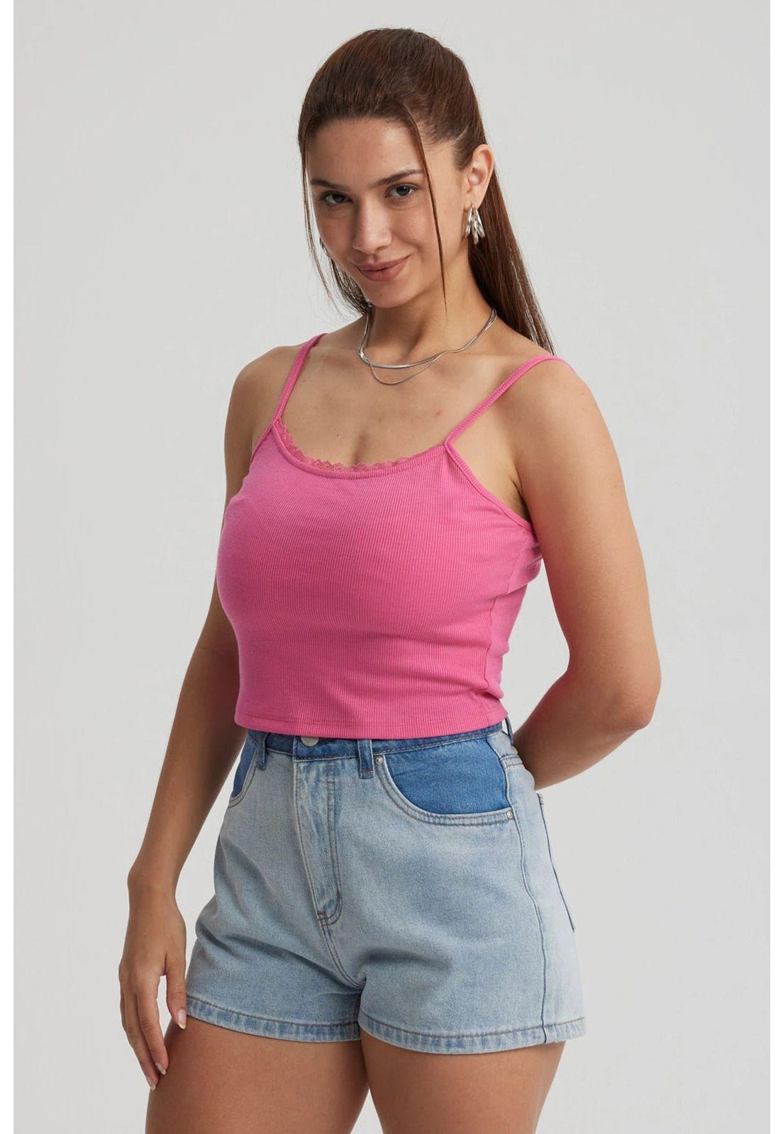 Peto Mujer Encaje Crop Rosado-1