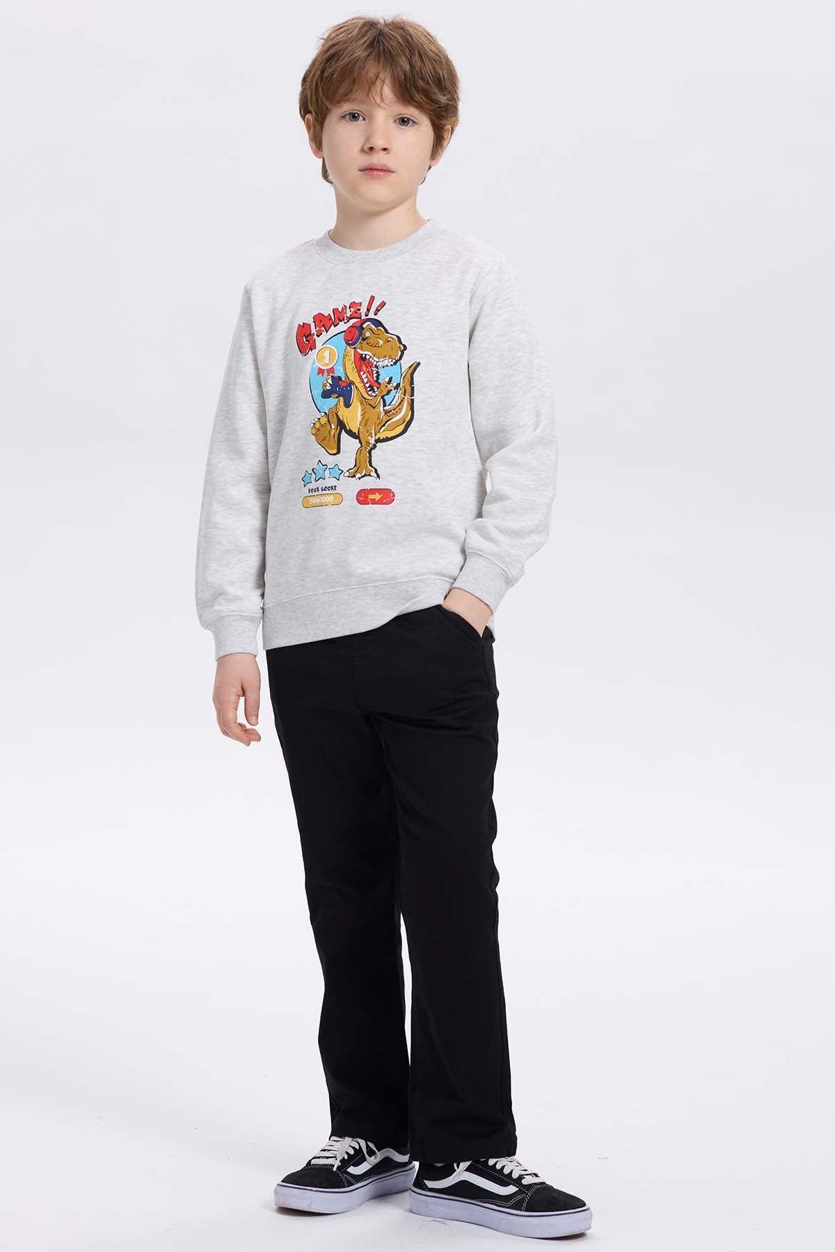 Polerón Niño Básico Print Gris Melange Claro-3