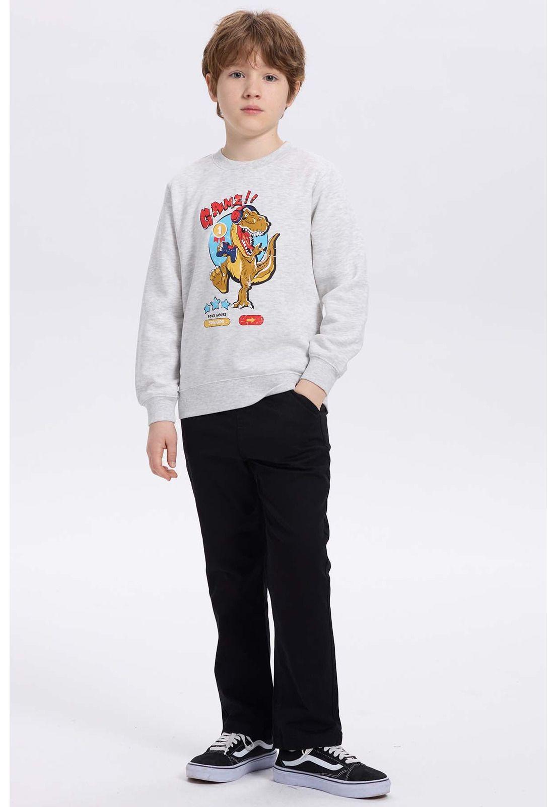 Polerón Niño Básico Print Gris Melange Claro-3