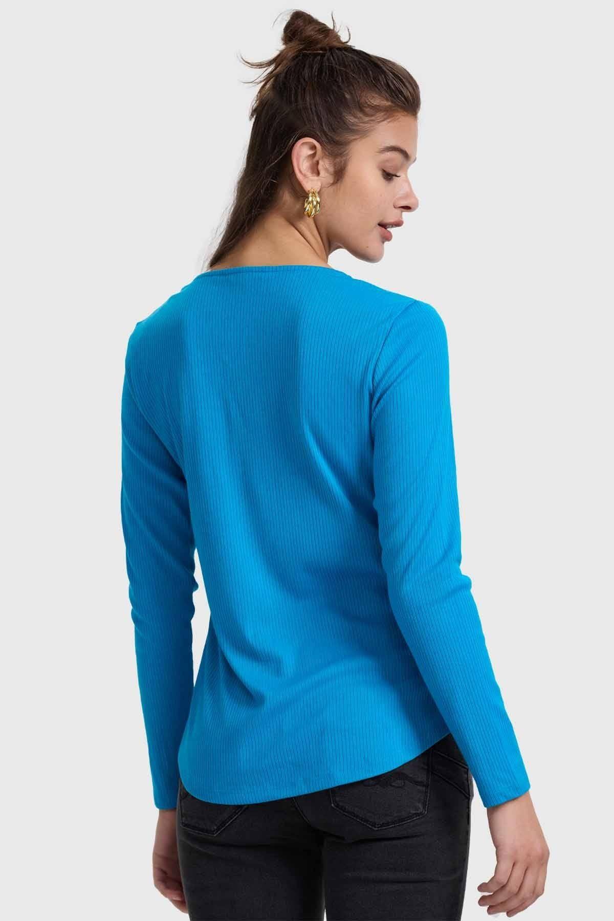 Polera Mujer Pata Botón Rib Azul-2