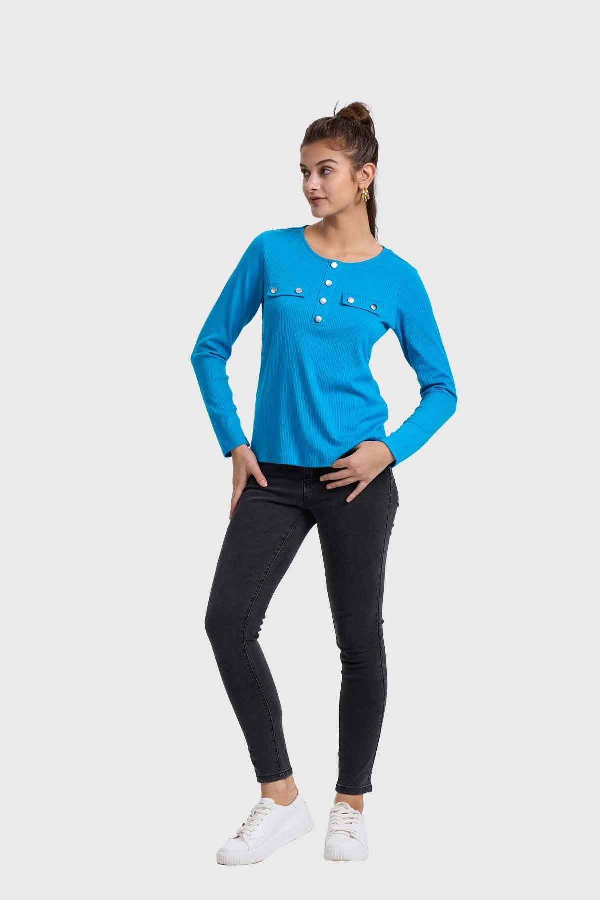 Polera Mujer Pata Botón Rib Azul-3