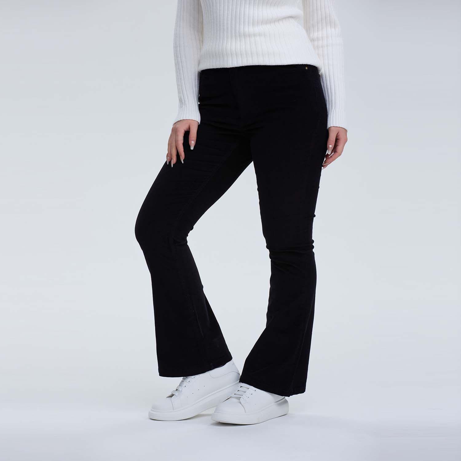 Pantalón Mujer Flare Cotelé Negro-1