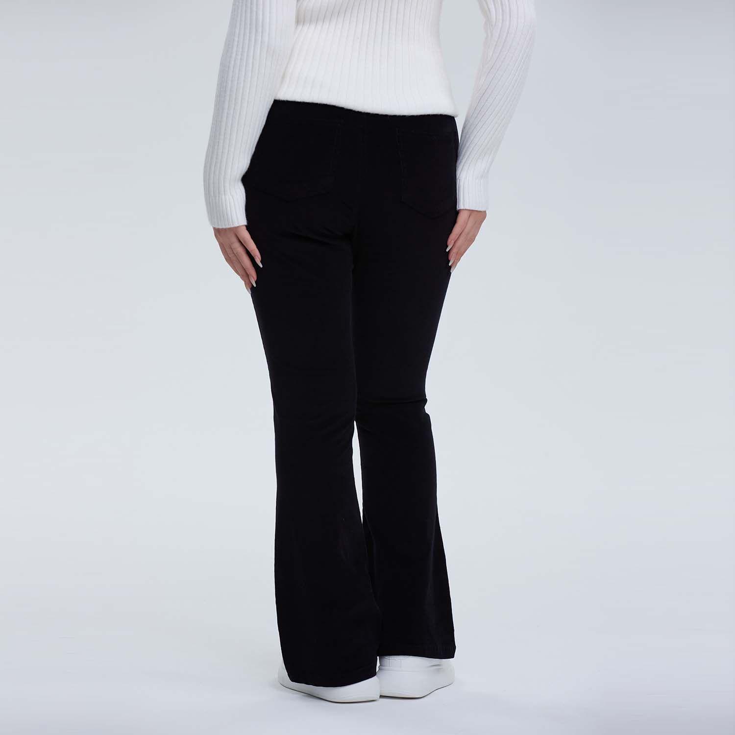 Pantalón Mujer Flare Cotelé Negro-2