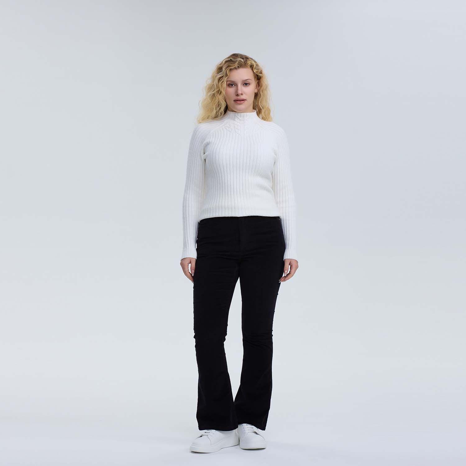 Pantalón Mujer Flare Cotelé Negro-3