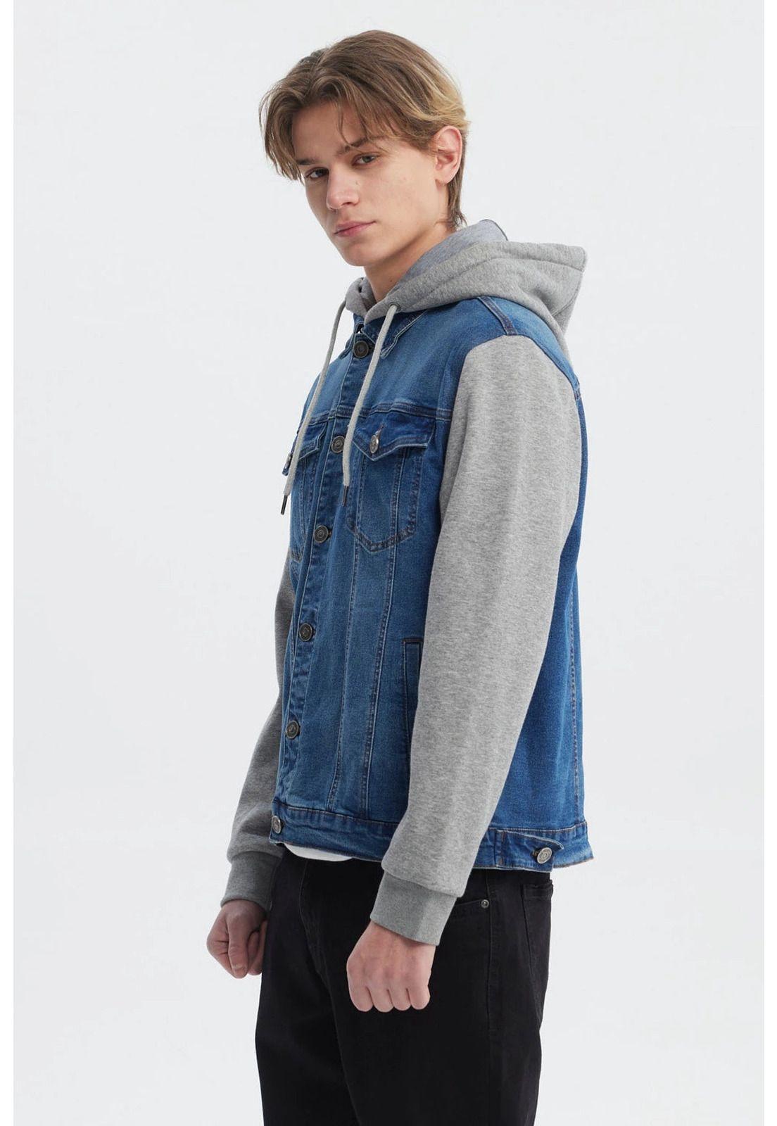 Chaqueta Hombre Denim Con Gorro Azul Claro-1