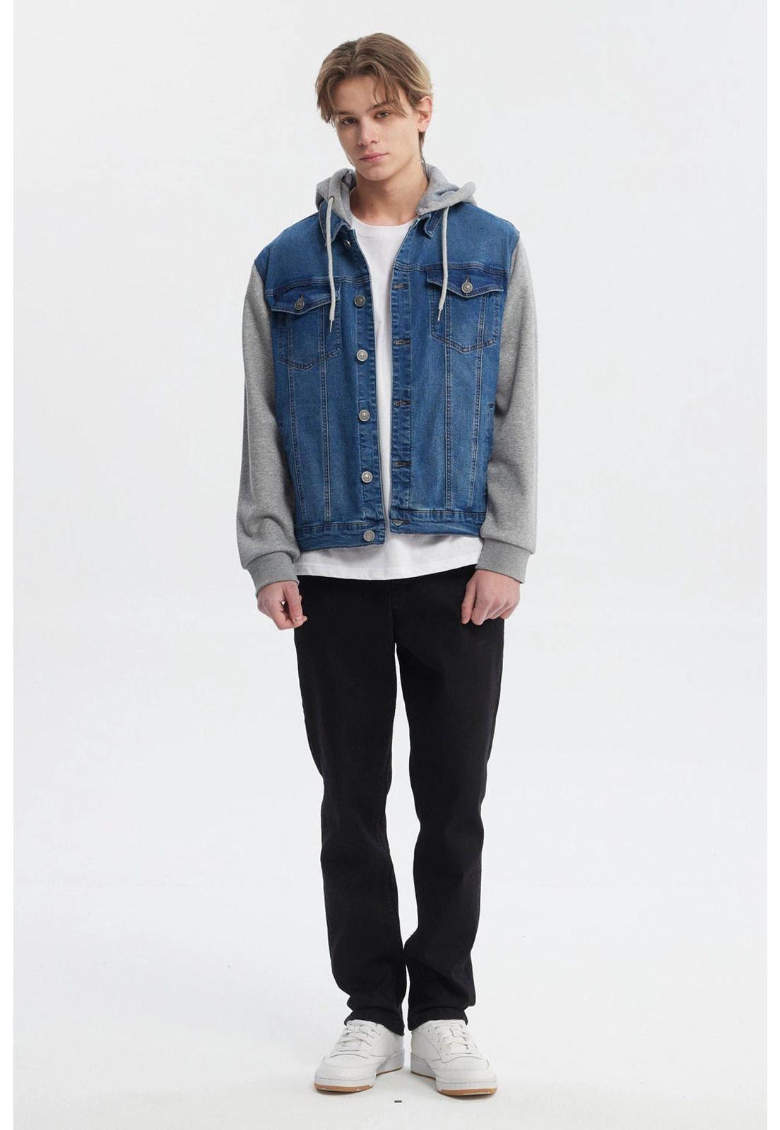 Chaqueta Hombre Denim Con Gorro Azul Claro-3