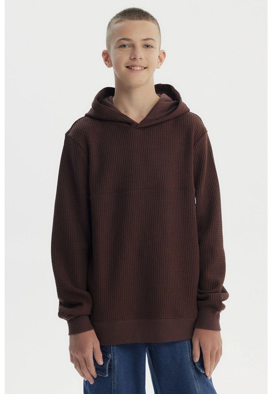 Polerón Niño Slim Con Gorro Café-0