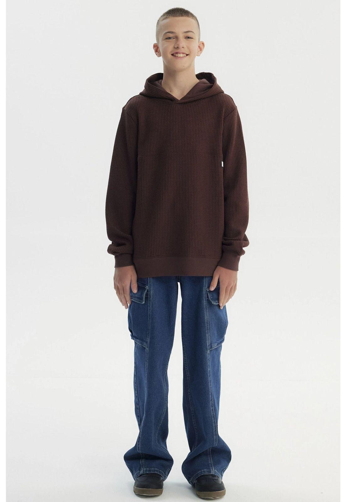 Polerón Niño Slim Con Gorro Café-3