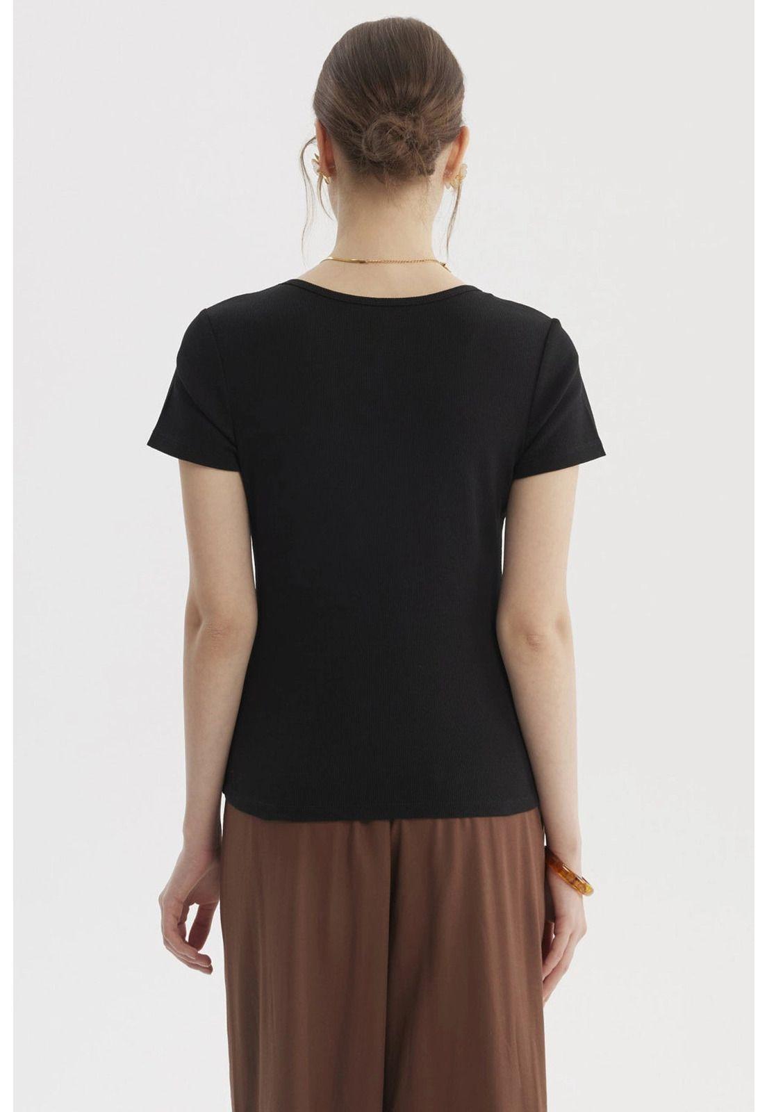 Polera Mujer Escote Cuadrado Rib Negro-2