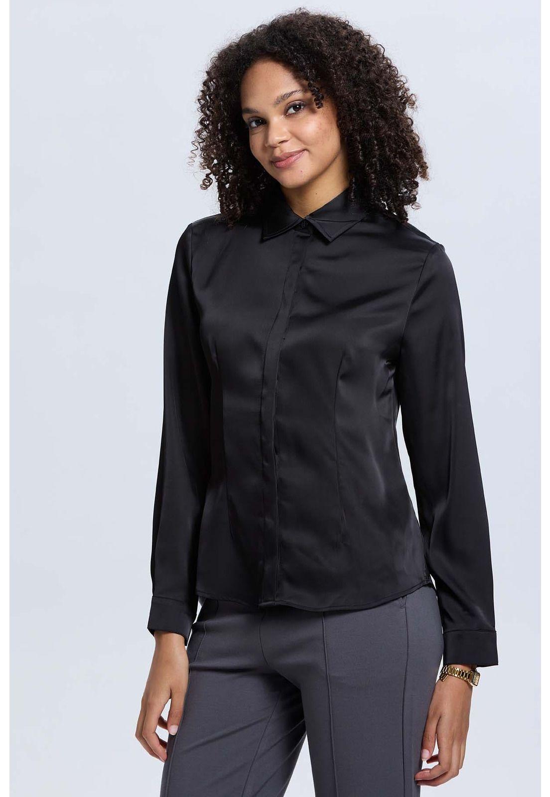 Blusa Mujer Abotonada Negro - ll-1