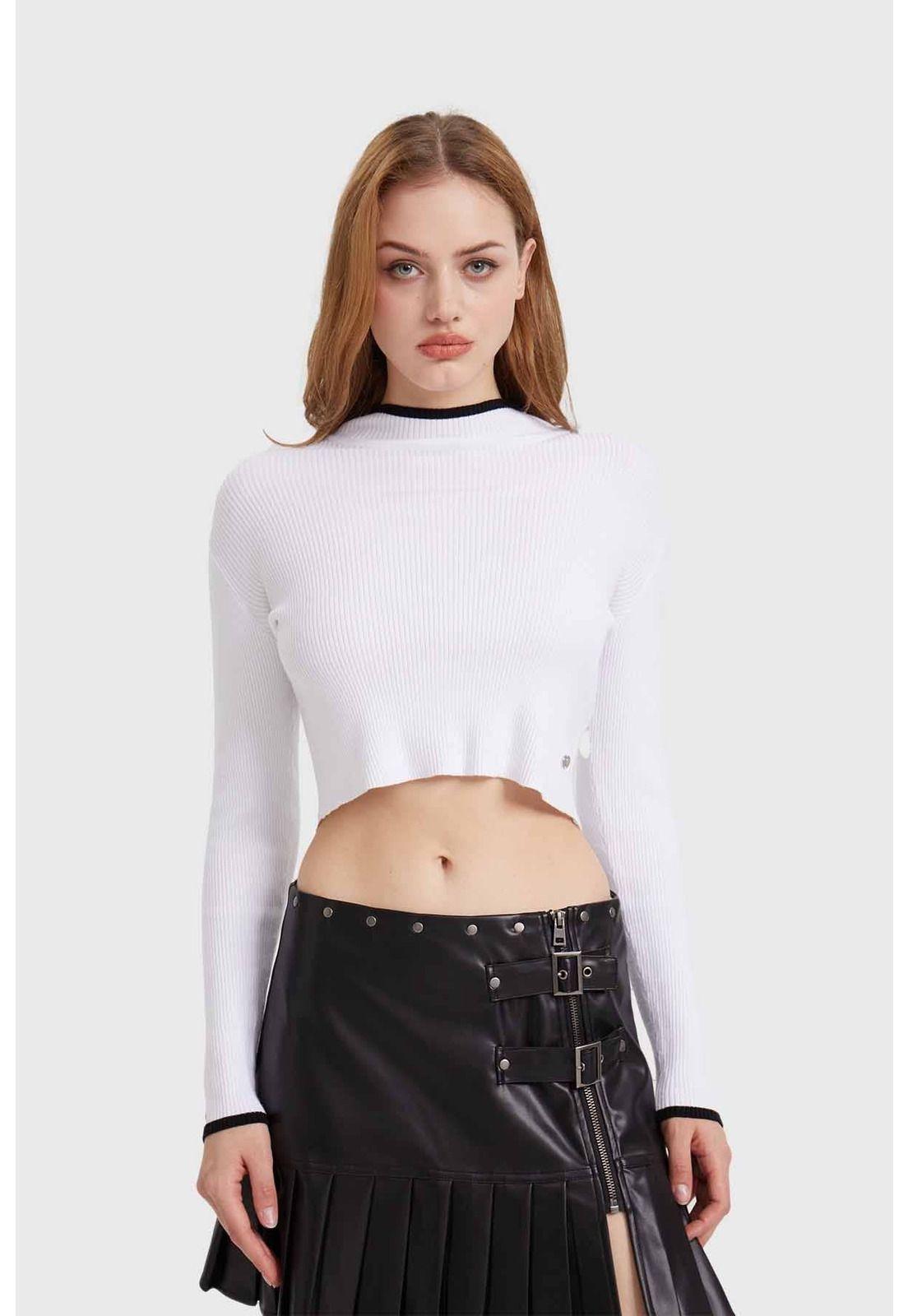 Sweater Mujer Contraste Blanco-0