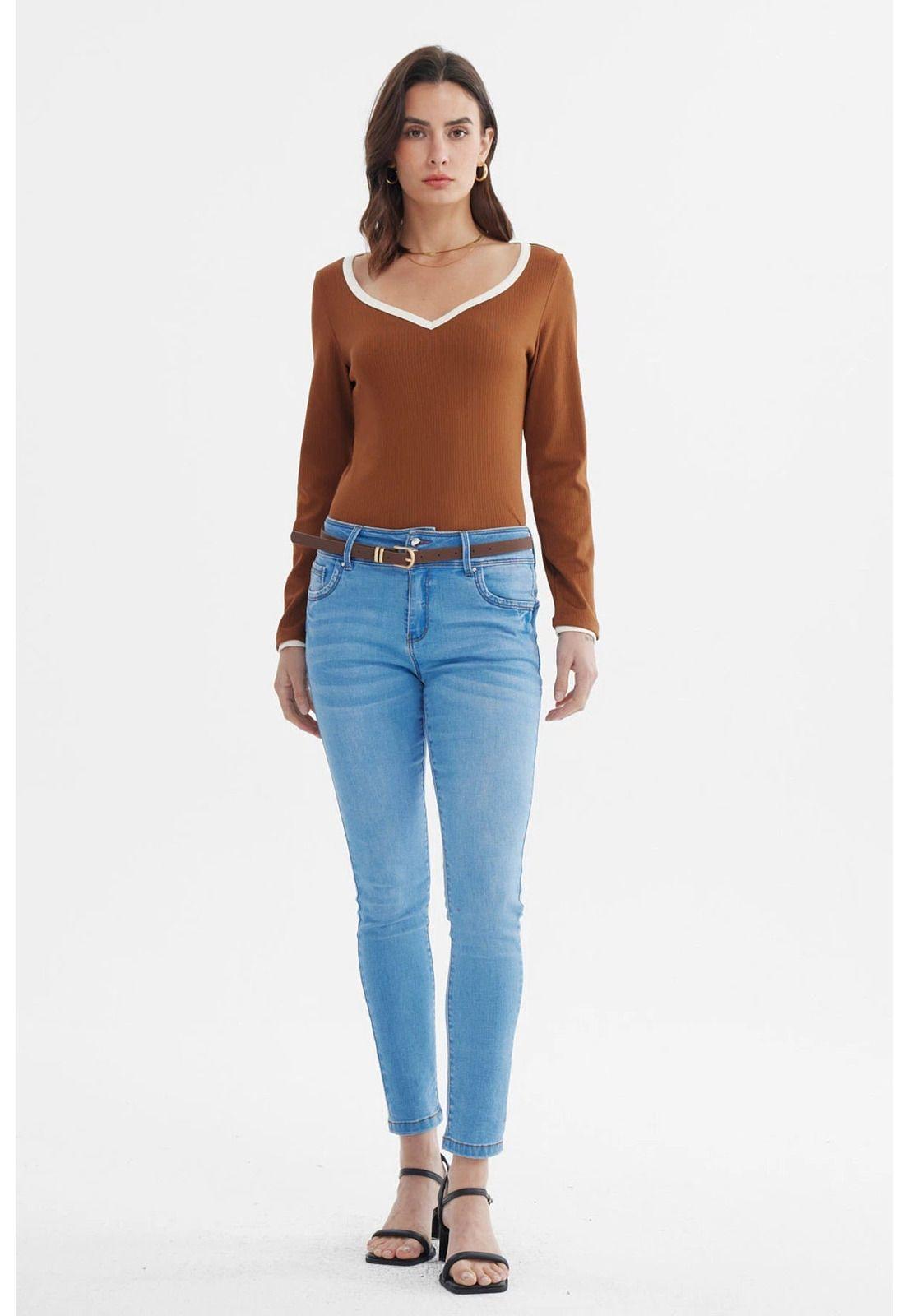 Polera Mujer Ajustado Cuello V Café-3