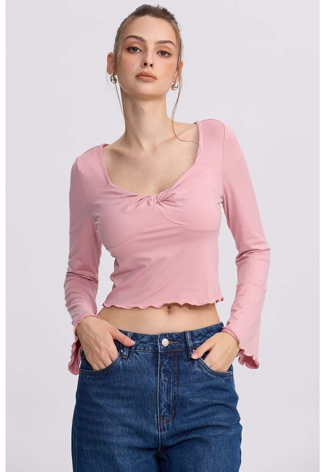 Polera Mujer Escote V Palo Rosa-0