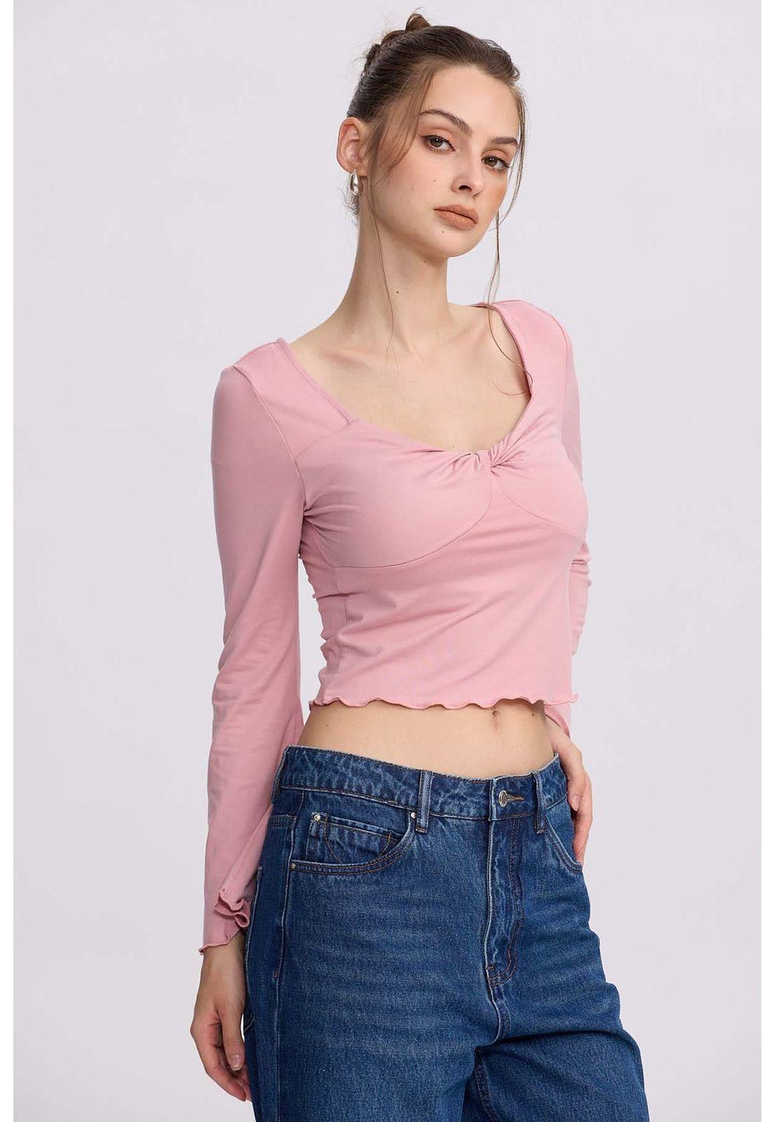 Polera Mujer Escote V Palo Rosa-1