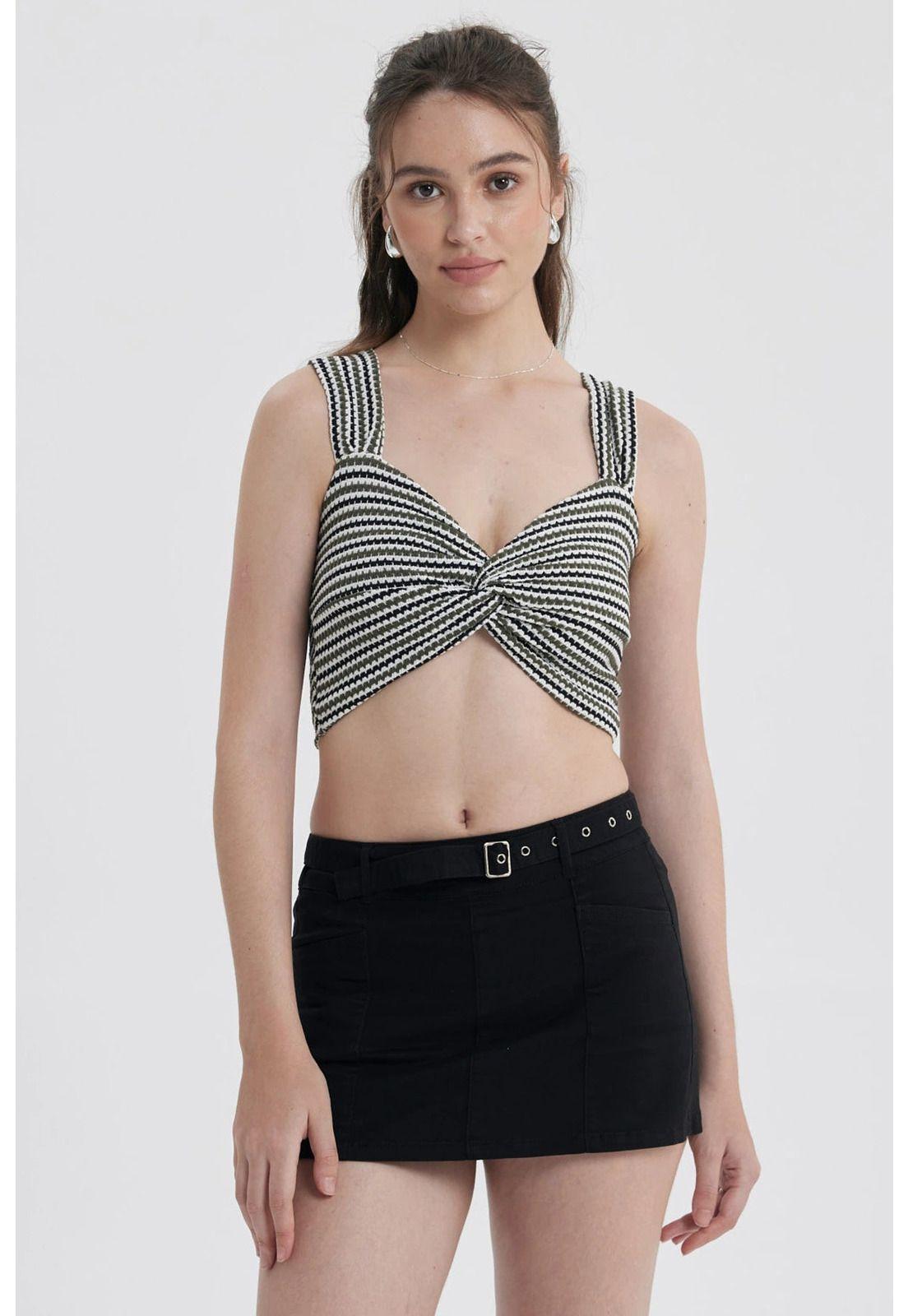 Polera Mujer Tejida Twist Negro / Blanco-0