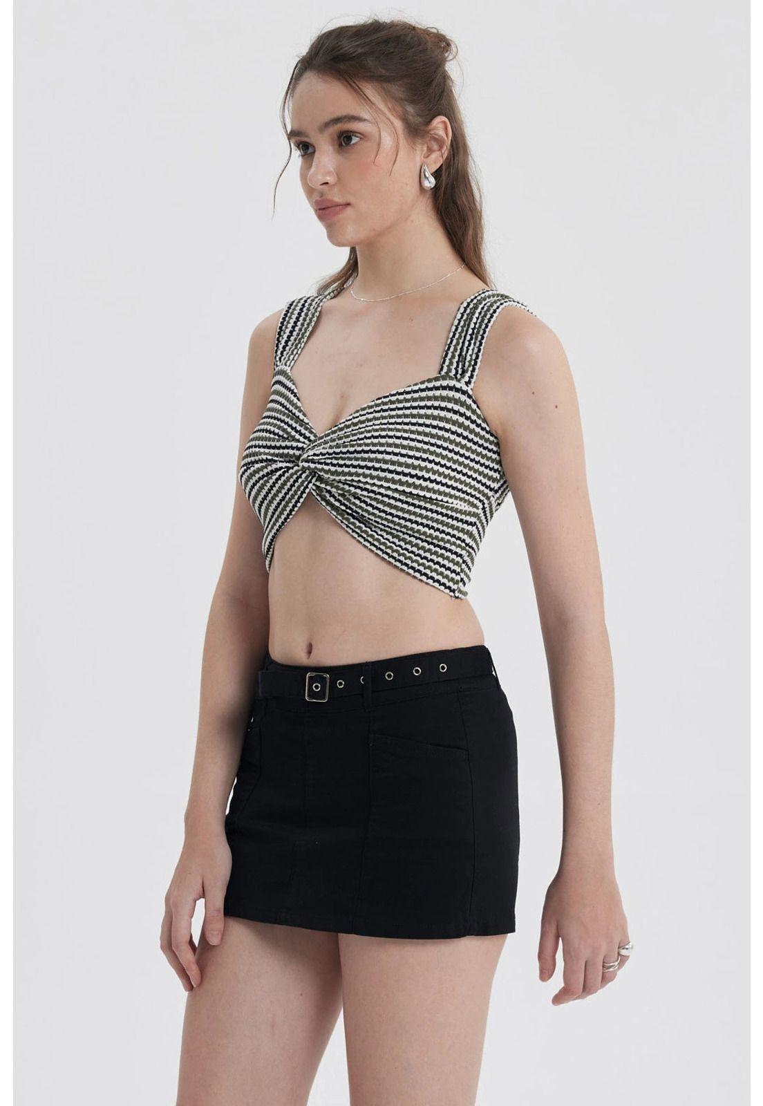 Polera Mujer Tejida Twist Negro / Blanco-1