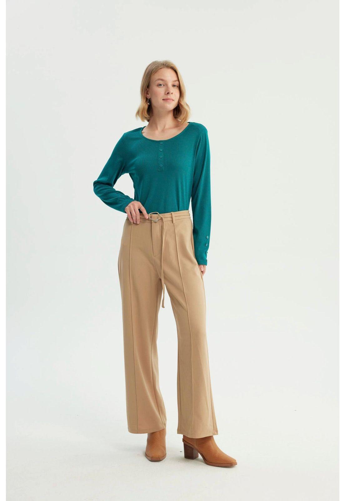Pantalón Mujer Wide Leg Beige - Vl-3