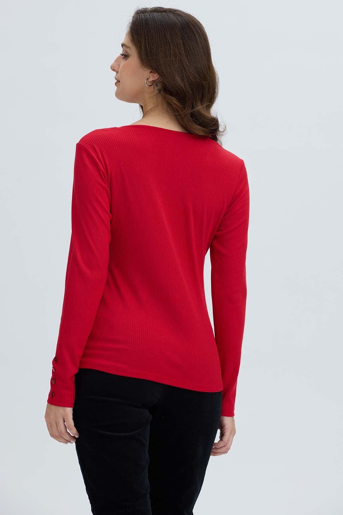 Polera Mujer Botón Rib lisa Rojo Oscuro-2
