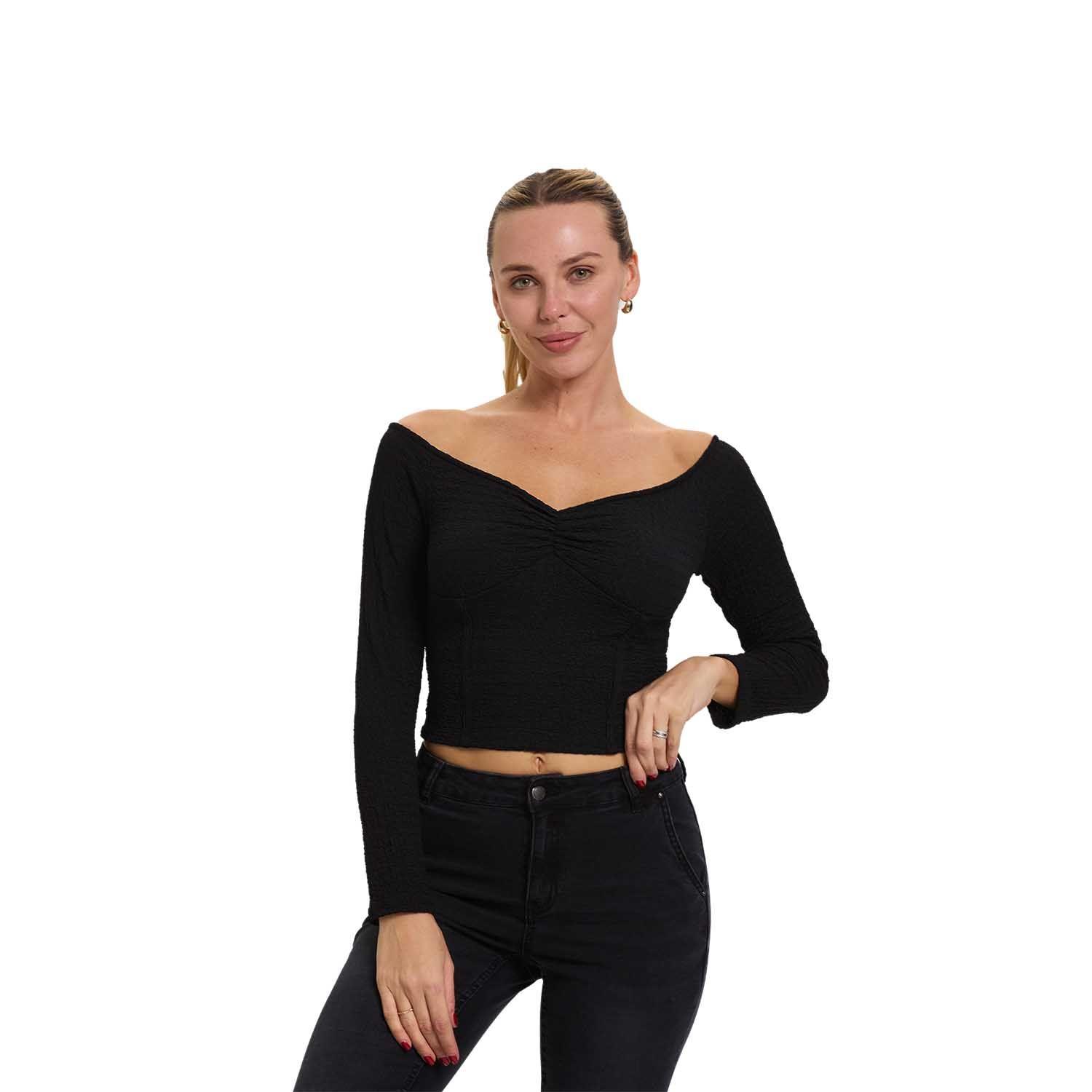 Polera Mujer Bardot Recogido Negro Fashion's Park-0