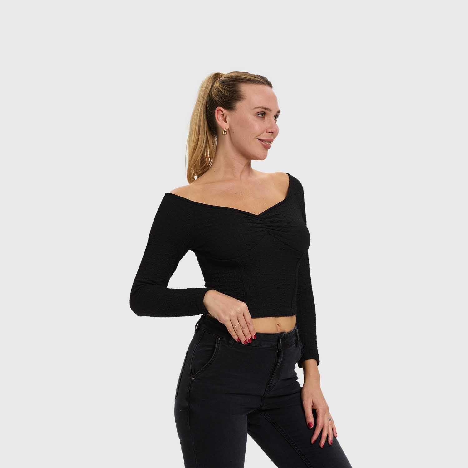 Polera Mujer Bardot Recogido Negro Fashion's Park-1