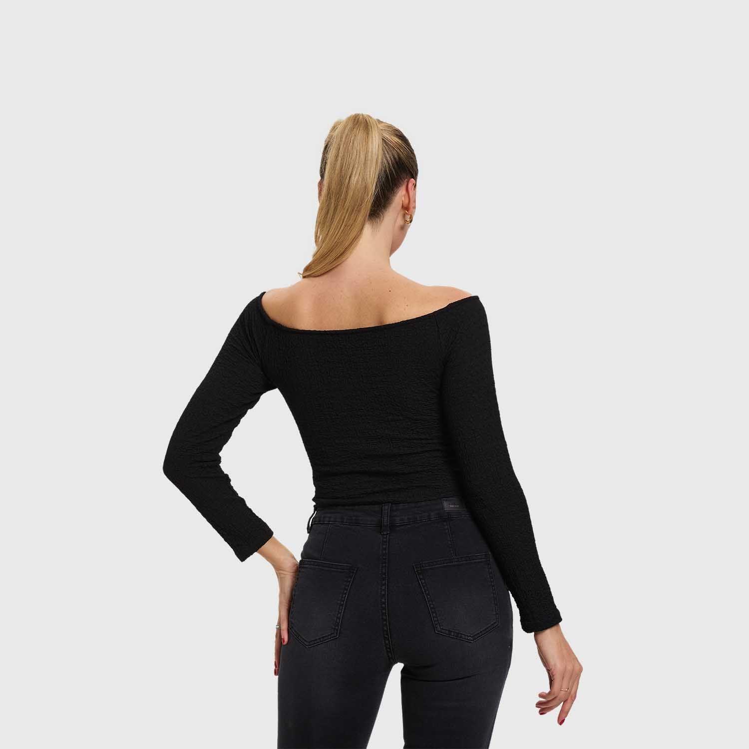 Polera Mujer Bardot Recogido Negro Fashion's Park-2
