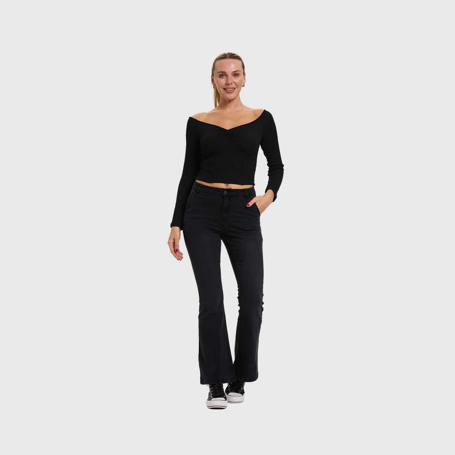 Polera Mujer Bardot Recogido Negro Fashion's Park-3
