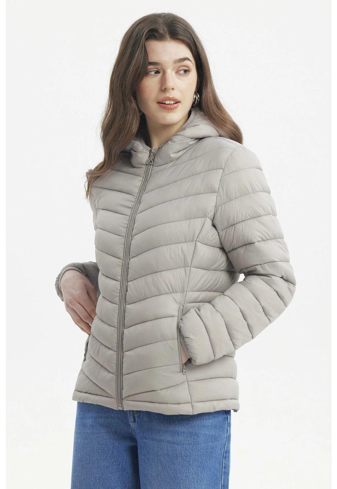 Parka Mujer Corta Plummy Cortes Gris-1