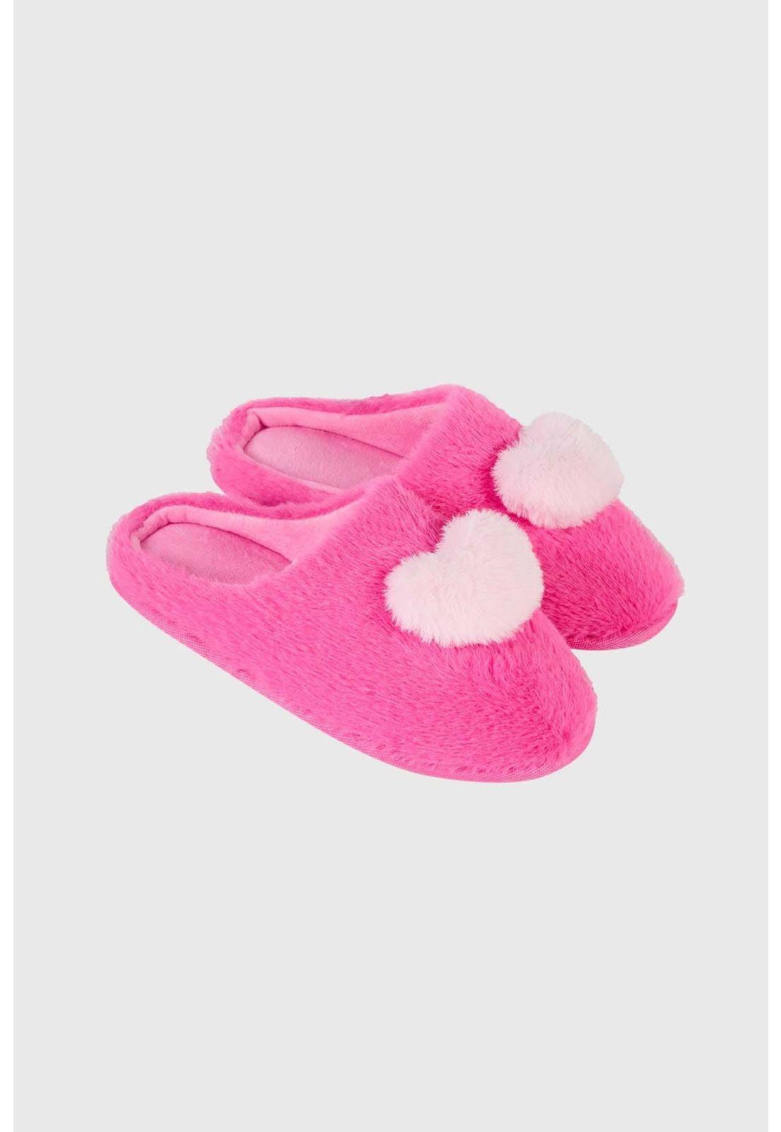 Pantufla Mujer Con Pompón Fucsia-1
