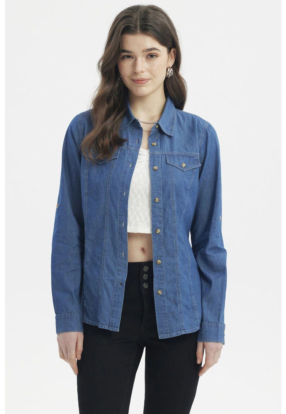 Blusa Mujer Cortes Azul-0