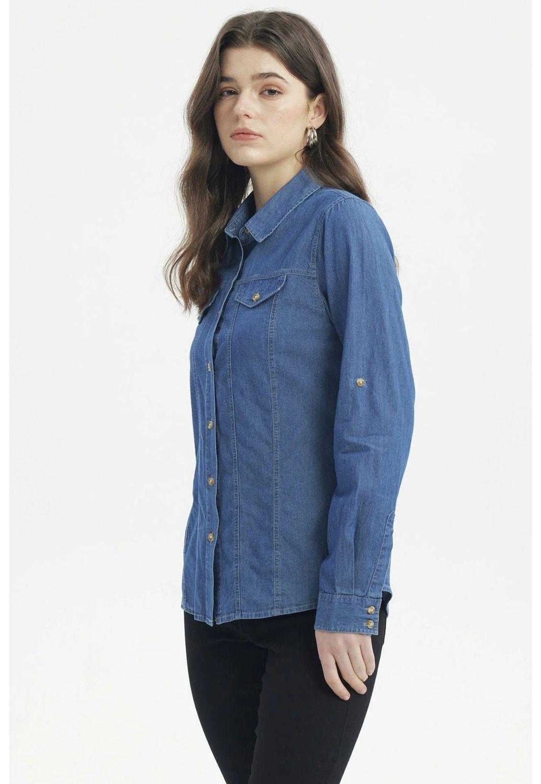 Blusa Mujer Cortes Azul-1