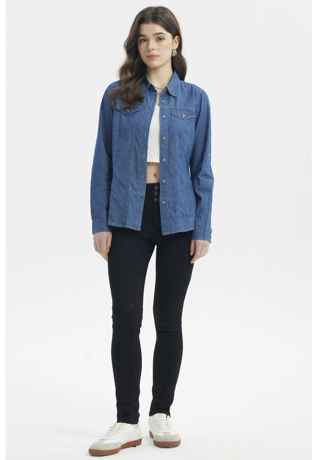 Blusa Mujer Cortes Azul-3