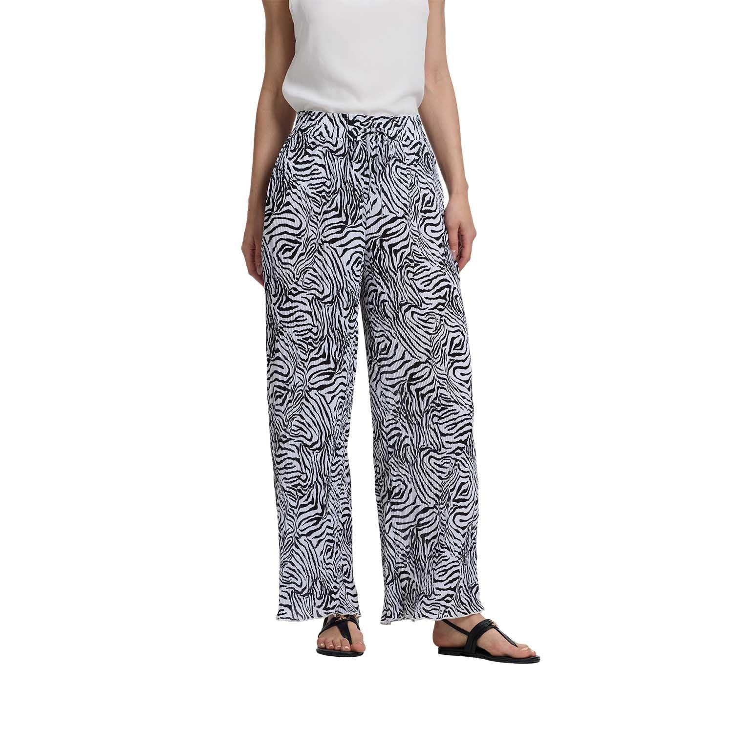 Pantalón Mujer Palazzo Con Bolsillo Blanco / Negro FSP-0